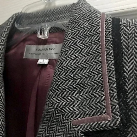Tahari Suit Black & White Herringbone Blazer Jacket - Picture 9 of 15